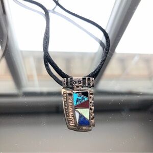 Vintage Signed Teme Navajo Native American Sterling Silver Semi Precious pendant
